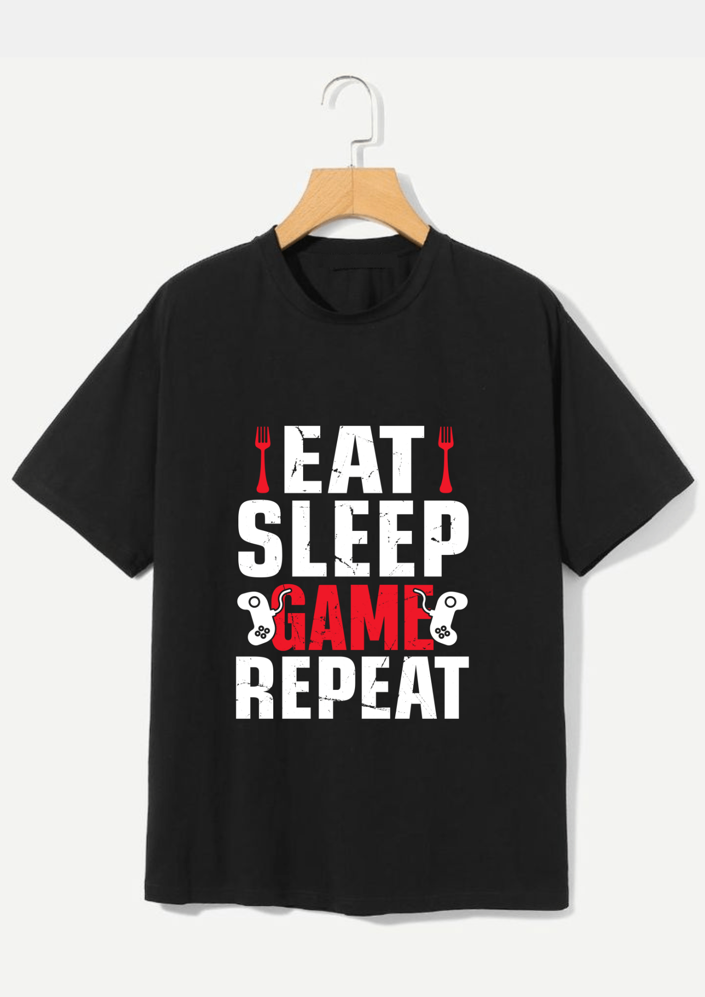 EAT SLEEP GAME REPEAT PRINTED BLACK TSHIRTS FOR MEN - Creazywolfs